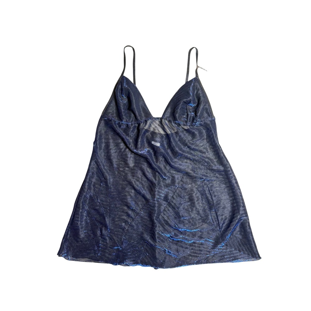 Fredericks of Hollywood Metallic Blue Sheer Mesh Top